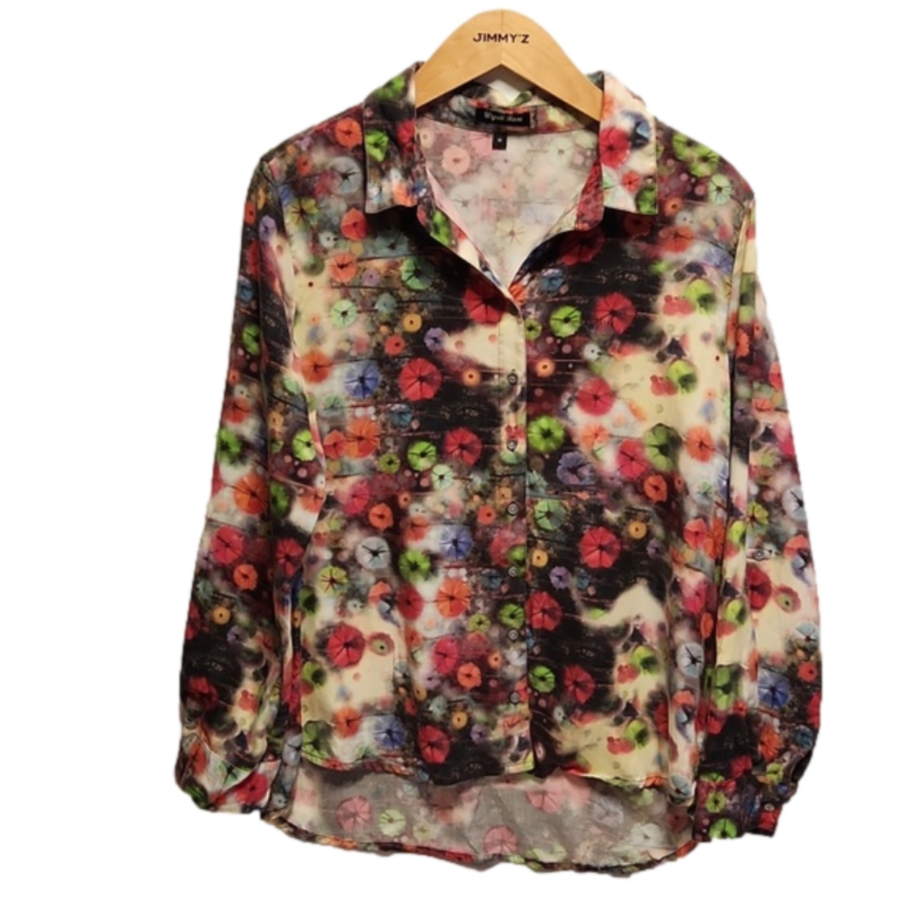 Wyatt Rose multicolor tencel long sleeve/roll tab button-up shirt sz M